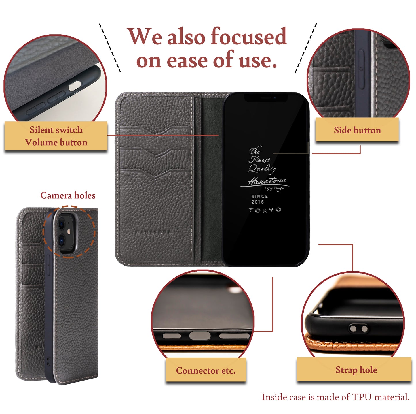 Genuine Leather Flip iPhone case with card holder (PH)