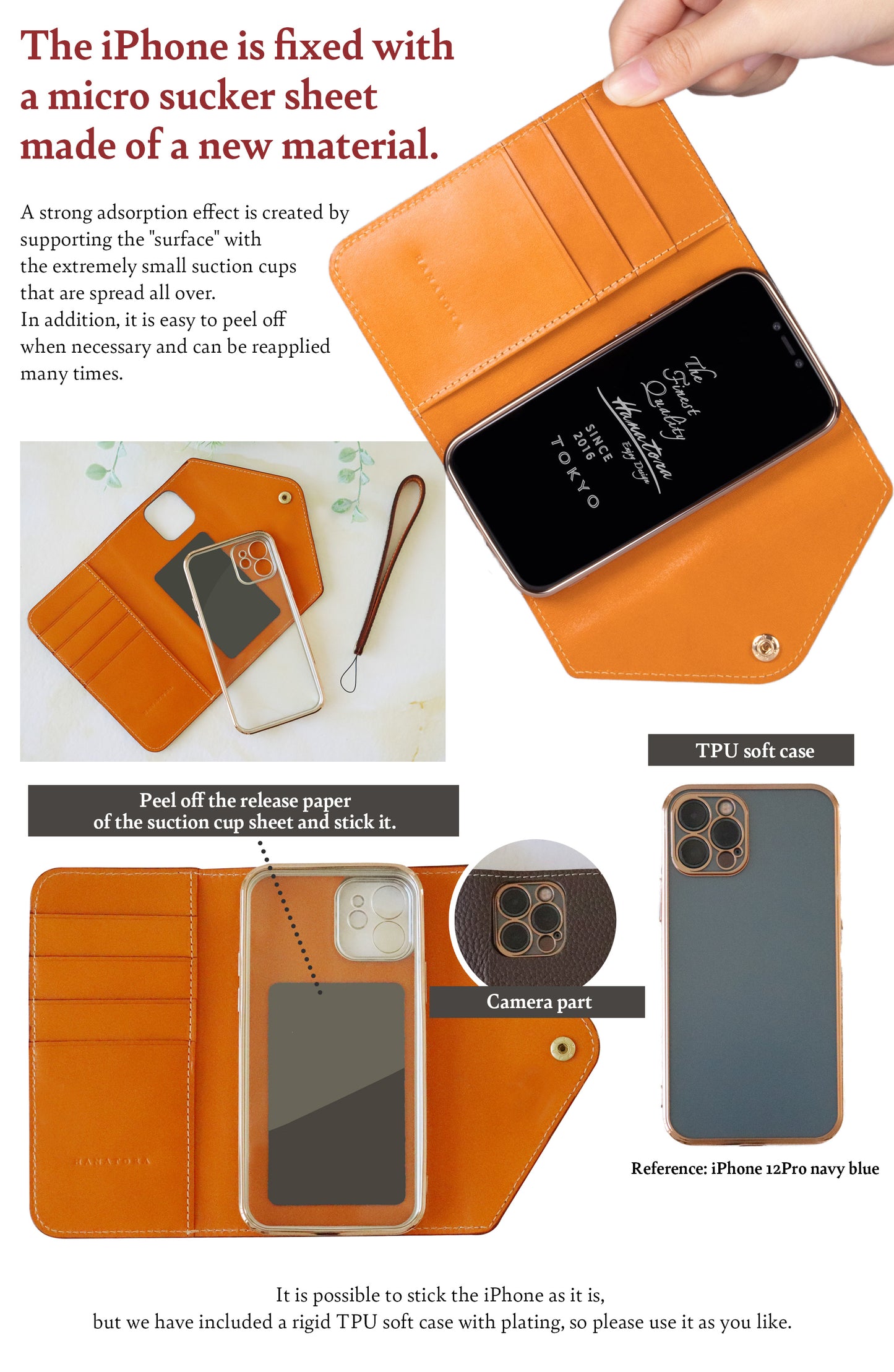 Genuine Leather Tri-fold iPhone case with card holder  (WH)