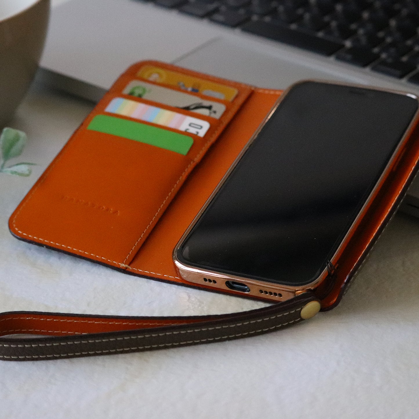 Genuine Leather Tri-fold iPhone case with card holder  (WH)